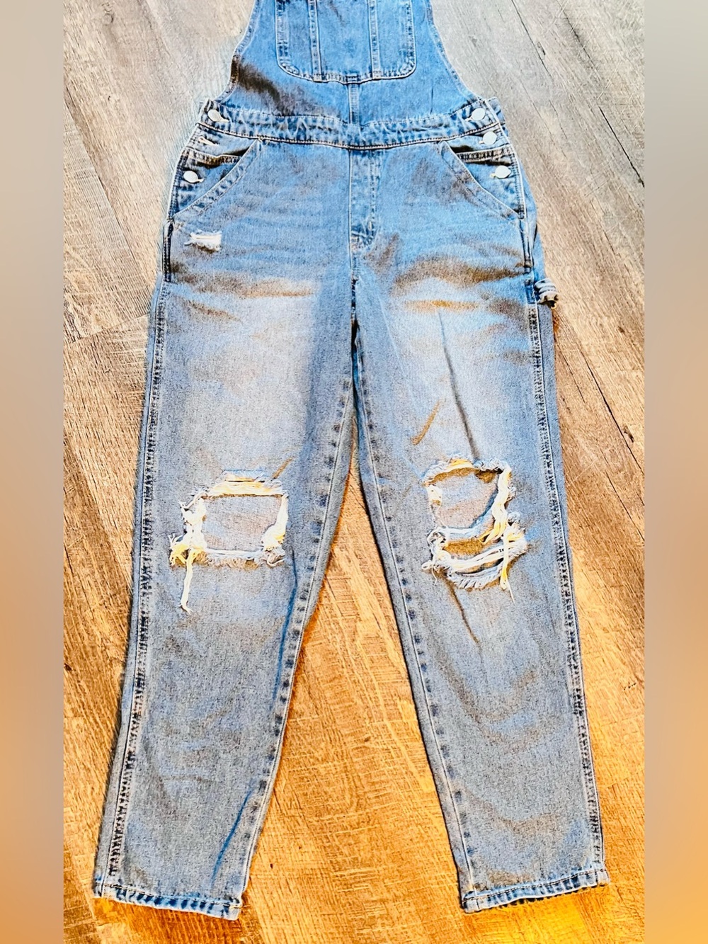 Arizona Jean Co Distressed Denim Bib Overalls Medium Relaxed Carpenter Y2K - Picture 3 of 13